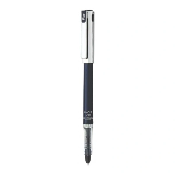 FLAIR Inky Series Silver Liquid Ink Fountain Pen Blister Pack (Free 2 Pcs X-Large Jumbo Cartridges) - Blue