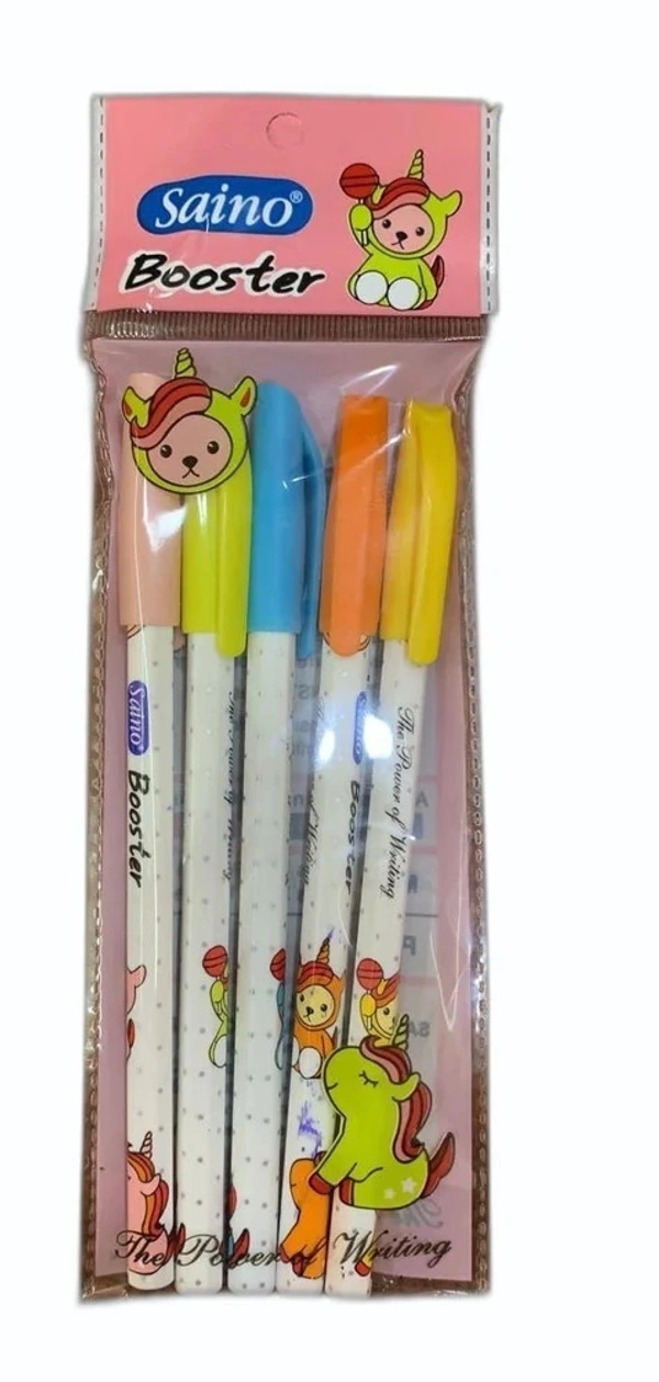 Saino Booster Ball Pen (Pack of 5) - Blue