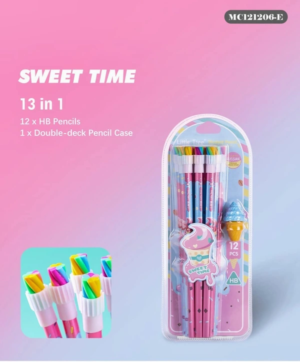 12pc Wooden Pencil W/Icecream Eraser Set