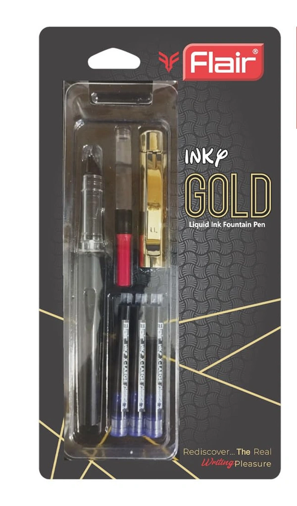 FLAIR Inky Series Gold Liquid Ink Fountain Pen - Blue