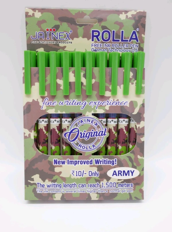 Jainex Rolla Army Roller Ink Pen (10pc Pack) - Blue