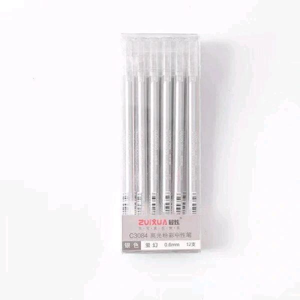 Silver Glowing Gel Pen 0.6mm (12pc )