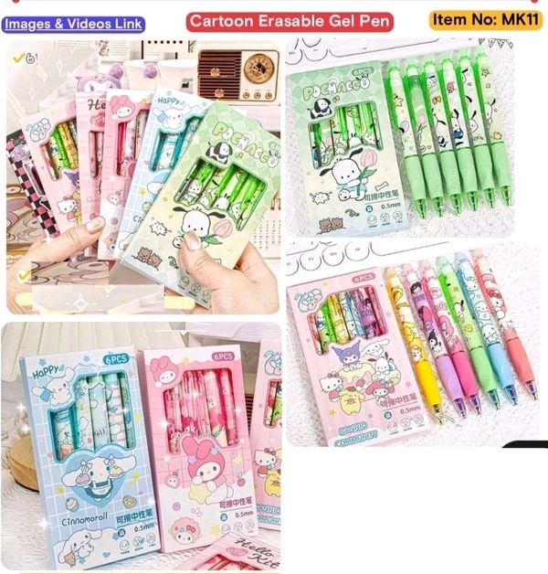 Cartoon Erasable Gel Pen Mix (6pc Set)