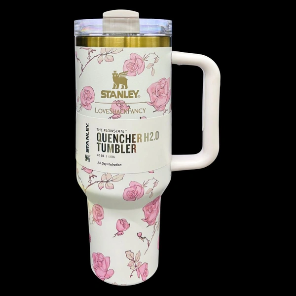 STANLEY LoveShack Fancy Quencher H2.0 FlowState Stainless Steel Vacuum Insulated Tumbler with Lid and Straw for Water, Iced Tea or Coffee (Heather, 40 oz)