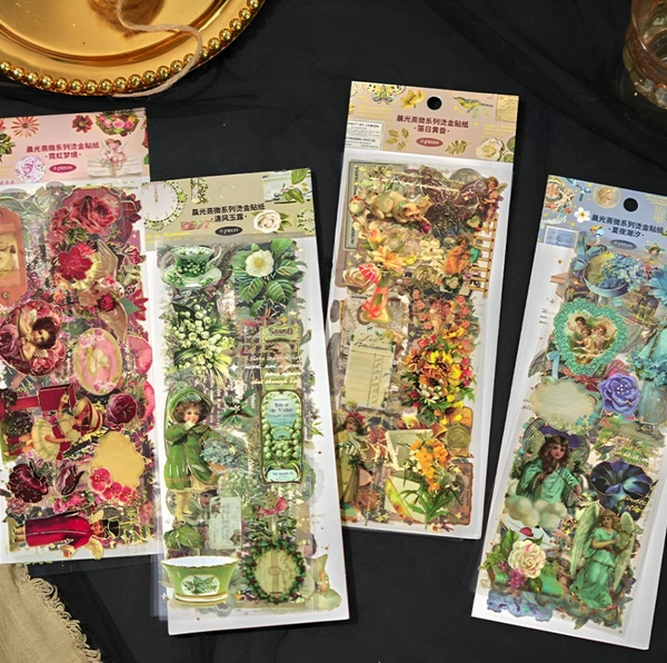 Journaling Sticker Retro Type of Floral Theme Sheet Sticker Set (4 Sheets)