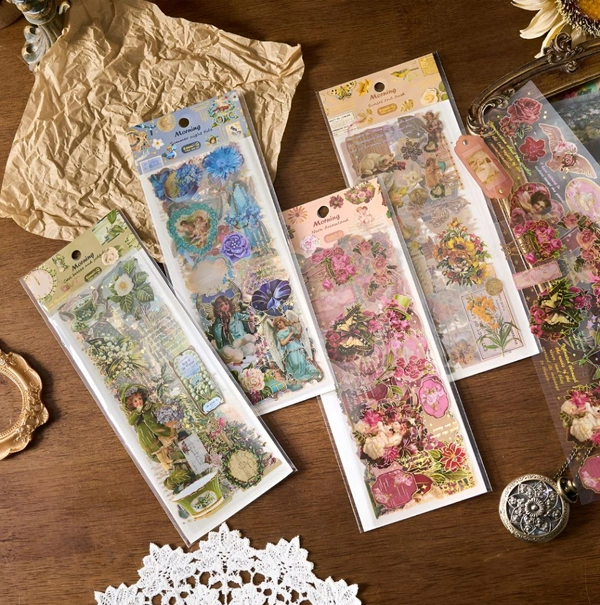Journaling Sticker Retro Type of Floral Theme Sheet Sticker Set (4 Sheets)