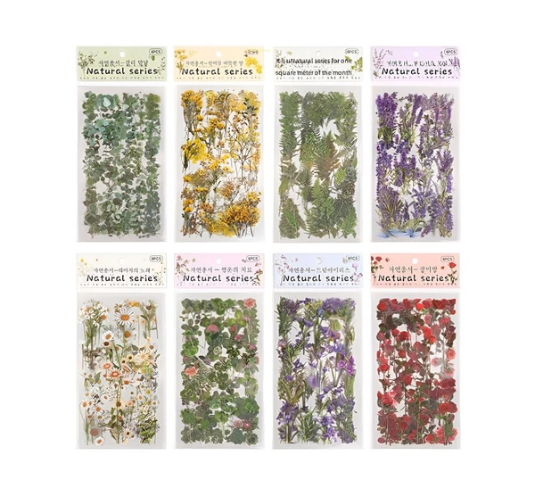 Sheet Transparent Pressed Flower Stickers, Dried Resin Flowers Stickers & Plant Stickers (6 Sheets)