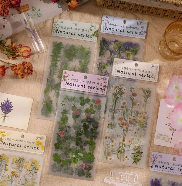 Sheet Transparent Pressed Flower Stickers, Dried Resin Flowers Stickers & Plant Stickers (6 Sheets)