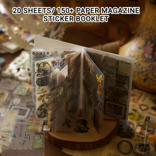 Sticker Book Set - 20 Sheets/150+ Paper Magazine Sticker Booklet, Sticker's for Project, American Style & Decoration Sticker's