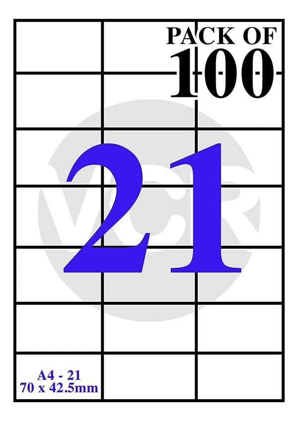 Desmat A4 Sticker Label Sheet Pack- A4ST-21- 100 Sheets