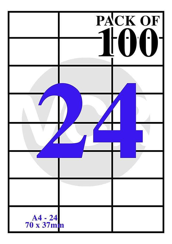 Desmat A4 Sticker Label Sheet Pack- A4ST-24- 100 Sheets