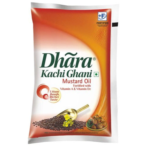 Dhara Kachi Ghani Mustard oil, 1L Pouch