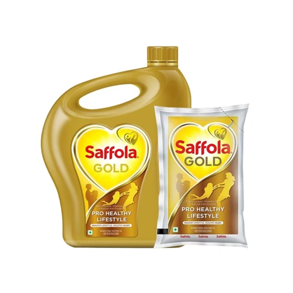 Saffola Gold Refined Blended Cooking Oil 5L + Free 1L Pouch 