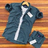 Premium Quality Checked Full Shirt For Men - Navy Blue, M