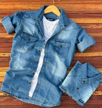 Premium Quality Denim Full Shirt For Men - Blue, L