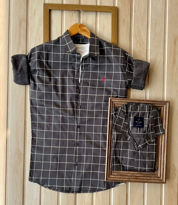 Premium Quality Cotton Checked Shirt For Men - Brown, M