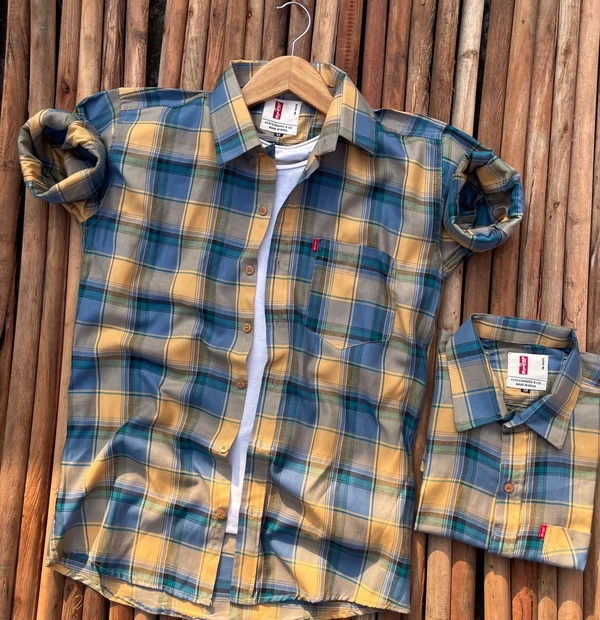 Levise Premium Quality Checked Cotton Shirt For Men - Yellow, M