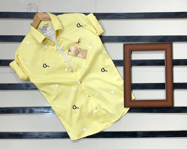 Best Quality Cotton Shirt Plain Shirt For Men - Yellow, L