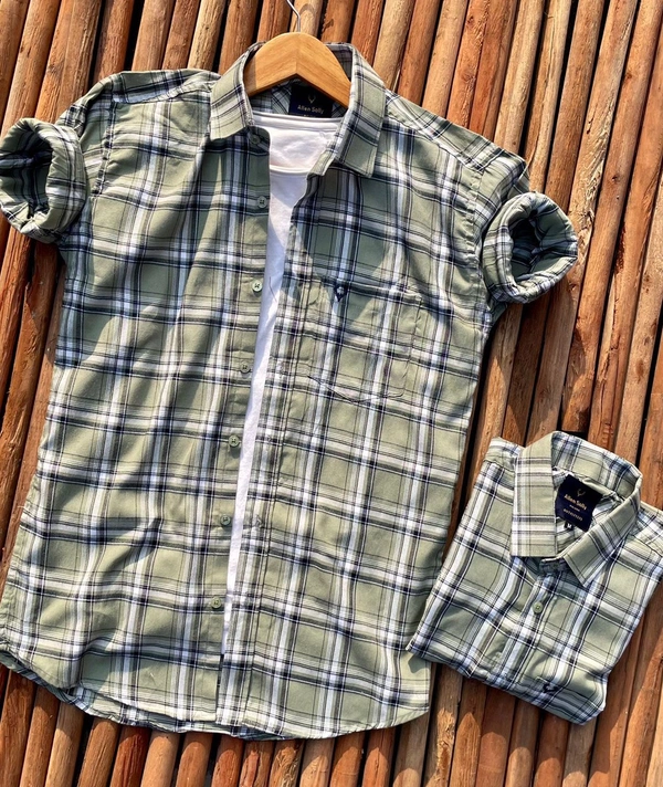 Premium Quality Cotton Checked Shirt For Men - Sky Line, M