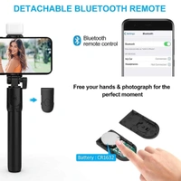  Bluetooth Selfie Stick Detachable Remote and LED Flash Light (Wireless) Portable Heavy Duty Light Weight and 3 in 1 Multifunctional Selfie Stick Tripod Stand Compatible with all Mobile Phones (Black) - Black