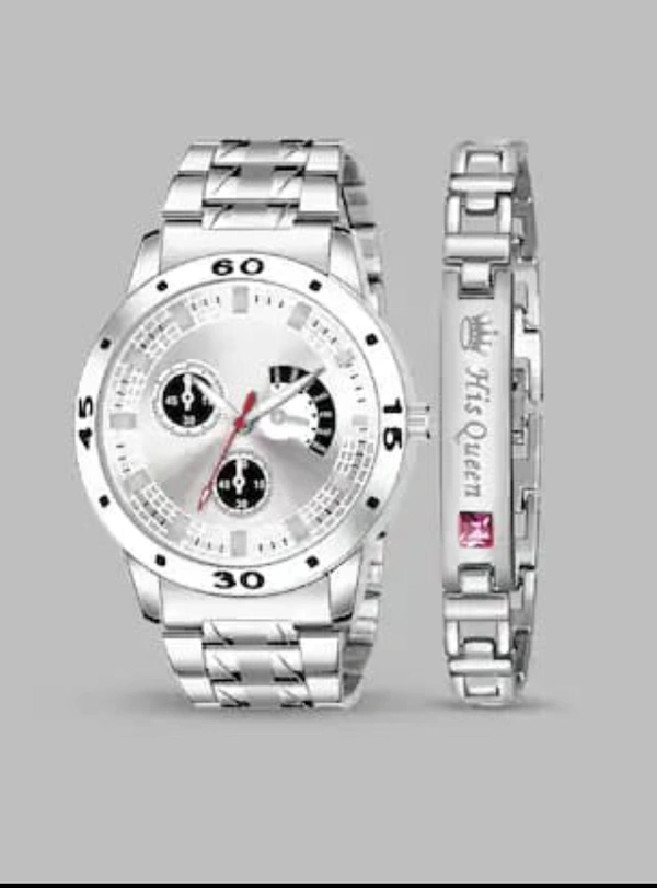 KAJARU Jew_ 61 _K _55 Stylish Dial - Stainless Steel Strap Watch & Silver Bracelet Combo Set For Mens