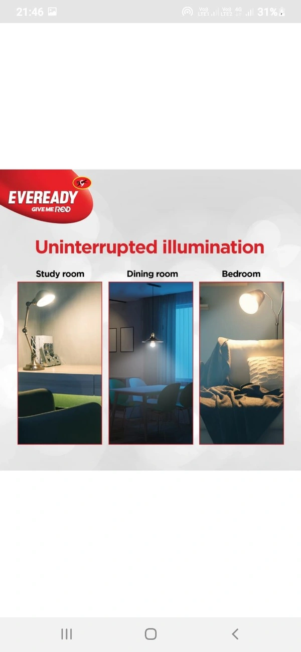 EVEREADY 9w Inverter Bulb 4hrs Emergency Light White