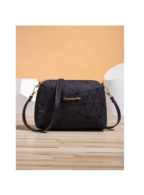 SK Women Black Faux Leather Sling Bag - Black