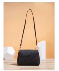 SK Women Black Faux Leather Sling Bag - Black