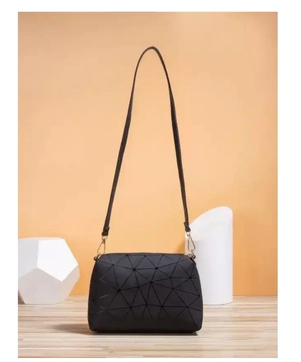 SK Women Black Faux Leather Sling Bag - Black