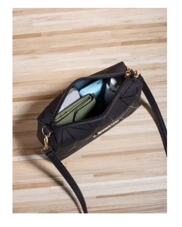 SK Women Black Faux Leather Sling Bag - Black