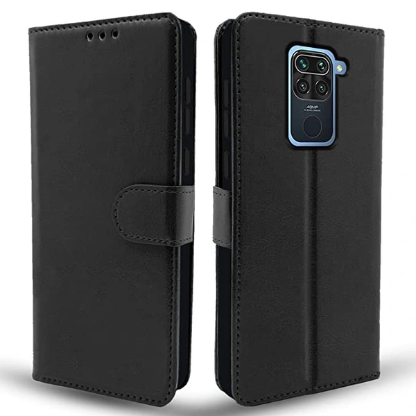 Pikkme Mi Redmi Note 9 Flip Case Leather Finish | Inside TPU with Card Pockets | Wallet Stand and Shock Proof | Magnetic Closing | Complete Protection Flip Cover for Mi Redmi Note 9 (Black) - Black, Free Size