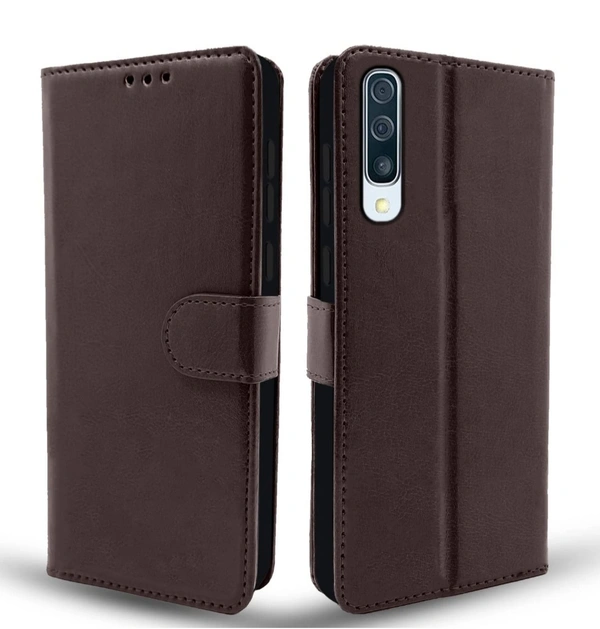 Pikkme Samsung Galaxy A50 / A50s / A30s Flip Case Leather Finish | Inside TPU with Card Pockets | Wallet Stand and Shock Proof | Magnetic Closing | Complete Protection Flip Cover (Coffee) - Free Size