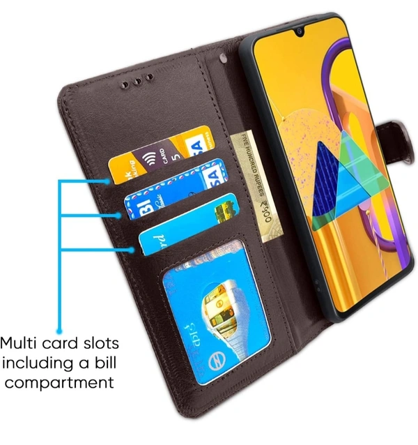 Pikkme Samsung Galaxy A50 / A50s / A30s Flip Case Leather Finish | Inside TPU with Card Pockets | Wallet Stand and Shock Proof | Magnetic Closing | Complete Protection Flip Cover (Coffee) - Free Size