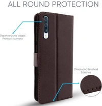 Pikkme Samsung Galaxy A50 / A50s / A30s Flip Case Leather Finish | Inside TPU with Card Pockets | Wallet Stand and Shock Proof | Magnetic Closing | Complete Protection Flip Cover (Coffee) - Free Size