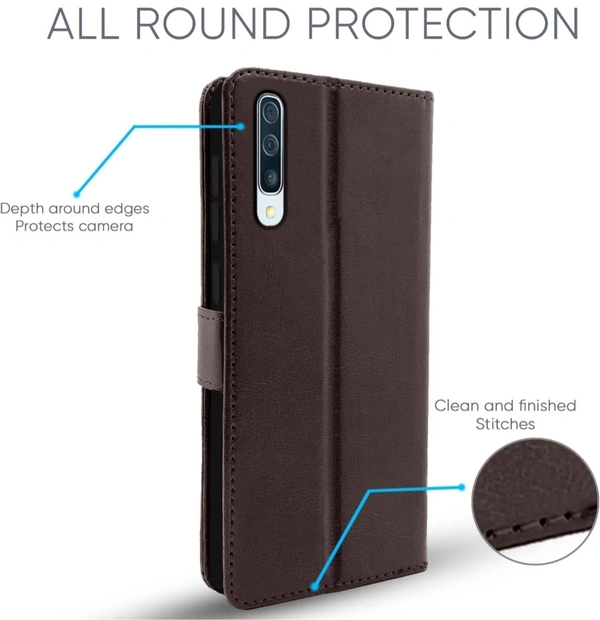 Pikkme Samsung Galaxy A50 / A50s / A30s Flip Case Leather Finish | Inside TPU with Card Pockets | Wallet Stand and Shock Proof | Magnetic Closing | Complete Protection Flip Cover (Coffee) - Free Size