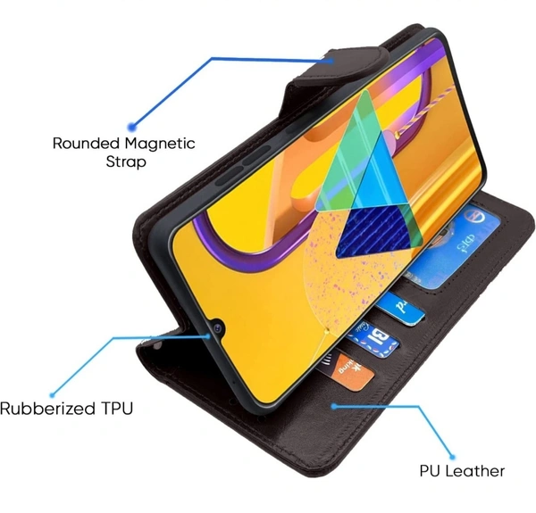 Pikkme Samsung Galaxy A50 / A50s / A30s Flip Case Leather Finish | Inside TPU with Card Pockets | Wallet Stand and Shock Proof | Magnetic Closing | Complete Protection Flip Cover (Coffee) - Free Size