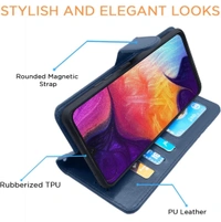 Pikkme Flip Cover for Samsung Galaxy A50 /A50s/A30s (Faux Leather | Blue) - Blue, Free Size