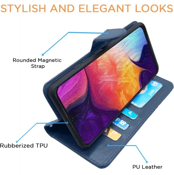 Pikkme Flip Cover for Samsung Galaxy A50 /A50s/A30s (Faux Leather | Blue) - Blue, Free Size