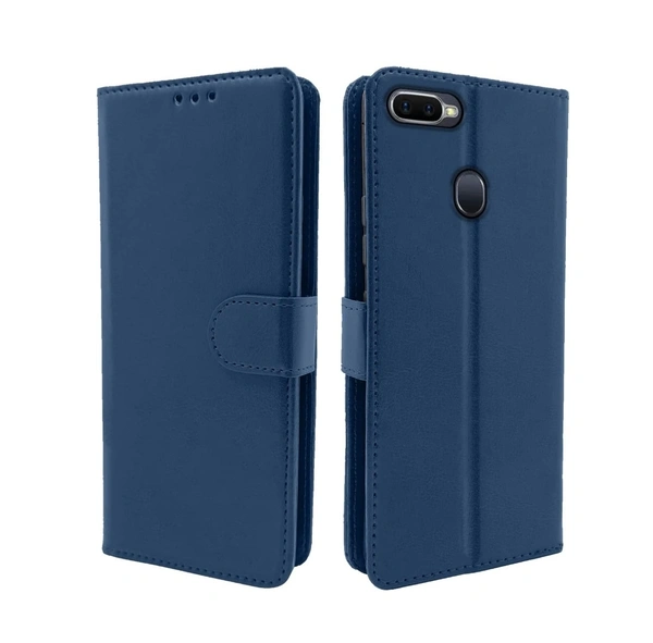 Oppo F9 / F9 Pro / A5 / A5s /A7 / A11k /A12/ Realme 2 / 2 Pro / Realme U1 Flip Cover Magnetic Leather Wallet Case Shockproof TPU for Oppo F9 / F9 Pro / A5 / A5s /A7 / A11k /A12/ Realme 2 / 2 Pro / Realme U1 (Blue) - Free Size