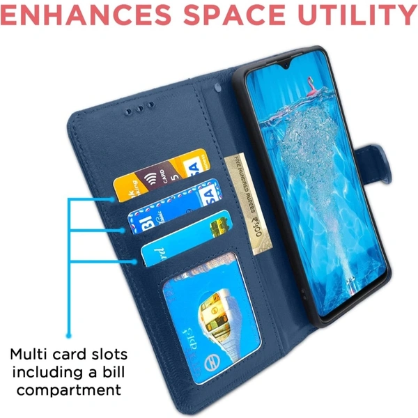 Oppo F9 / F9 Pro / A5 / A5s /A7 / A11k /A12/ Realme 2 / 2 Pro / Realme U1 Flip Cover Magnetic Leather Wallet Case Shockproof TPU for Oppo F9 / F9 Pro / A5 / A5s /A7 / A11k /A12/ Realme 2 / 2 Pro / Realme U1 (Blue) - Free Size
