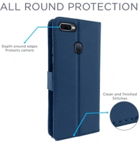 Oppo F9 / F9 Pro / A5 / A5s /A7 / A11k /A12/ Realme 2 / 2 Pro / Realme U1 Flip Cover Magnetic Leather Wallet Case Shockproof TPU for Oppo F9 / F9 Pro / A5 / A5s /A7 / A11k /A12/ Realme 2 / 2 Pro / Realme U1 (Blue) - Free Size
