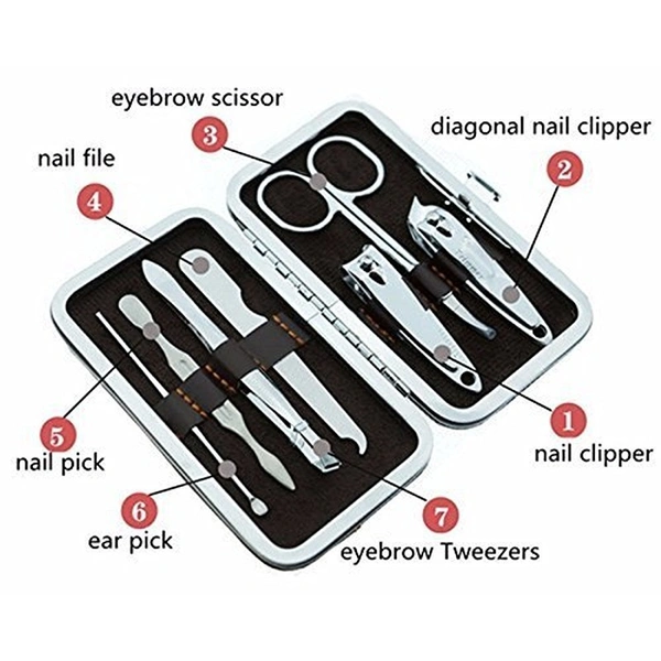 Professional 7 In 1 Manicure Pedicure Kit | Luxury Nail Grooming Set With Designer Leather Case - Free Size