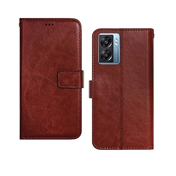InkTree Oppo K10 5G Flip Case | Premium Leather Finish Flip Cover | with Card Pockets | Wallet Stand |Complete Protection Flip Cover for Oppo K10 5G - Brown - Free Size