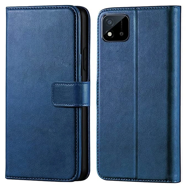 Casomine Realme C11 2021 Flip Cover | Leather Finish | Inside Pockets & Inbuilt Stand | Shockproof Wallet Style Magnetic Closure Back Cover Case for Realme C11 2021 (Blue) - Free Size