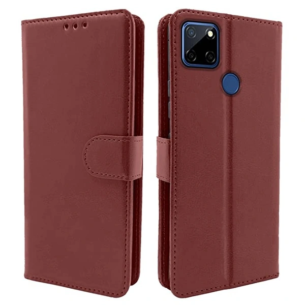 Pikkme Realme C12 / Realme Narzo 20 / Narzo 30A / Realme C25 Flip Cover Magnetic Leather Wallet Case Shockproof TPU for Realme C12 / Realme Narzo 20 / Narzo 30A / Realme C25 (Brown) - Free Size
