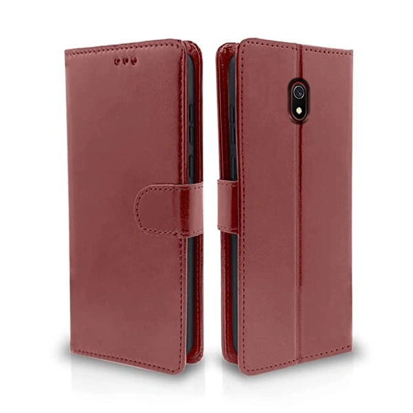 Pikkme Redmi 8A Flip Cover Case Leather Finish | Inside TPU with Card Pockets | Wallet Stand | Shock Proof | Magnetic Closure | 360 Degree Complete Protection Flip Cover for Xiaomi Redmi 8A - Brown - Free Size