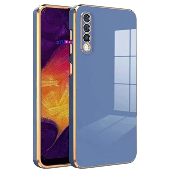 TUDOZ Soft Silicone Electroplated 6D Chrome Flexible Bumper Back Cover Case for Samsung Galaxy A50 / A50S / A30S (Blue) - Free Size