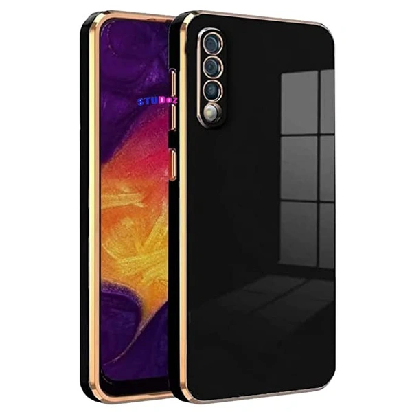 STUDOZ Soft Silicone Electroplated 6D Chrome Flexible Bumper Back Cover Case for Samsung Galaxy A50 / A50S / A30S (Black) - Free Size