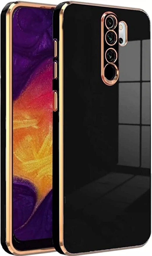 ALFA URBAN 6D Chrome Back Cover Case for Redmi Note 8 Pro | (Gold Plated Frame | Glossy Backside Case) (Silicone, Black) - Free Size