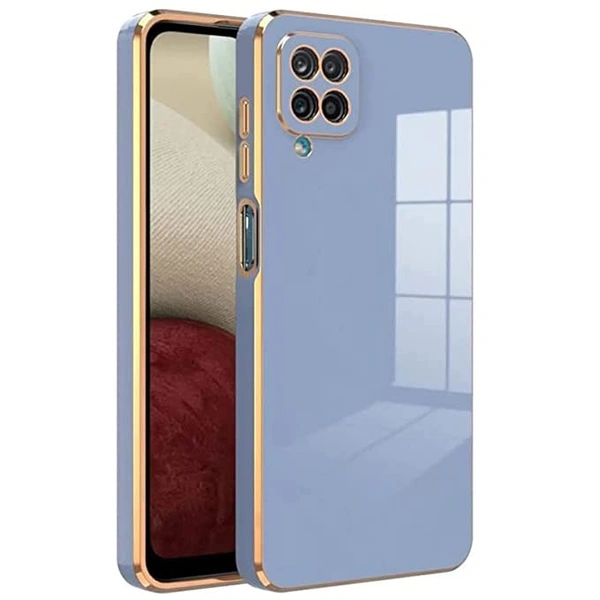 STUDOZ Soft Silicone Electroplated 6D Chrome Flexible Bumper Back Cover Case for Samsung Galaxy M12 / A12 / F12 (Blue) - Free Size